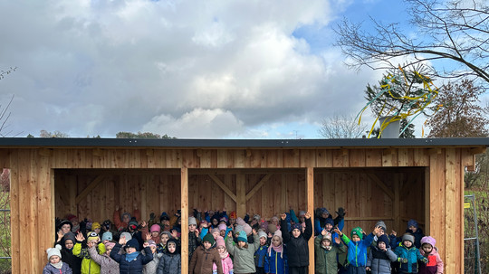 "Der Schuppen ist nun errichtet, geschmückt mit einem Baum..."